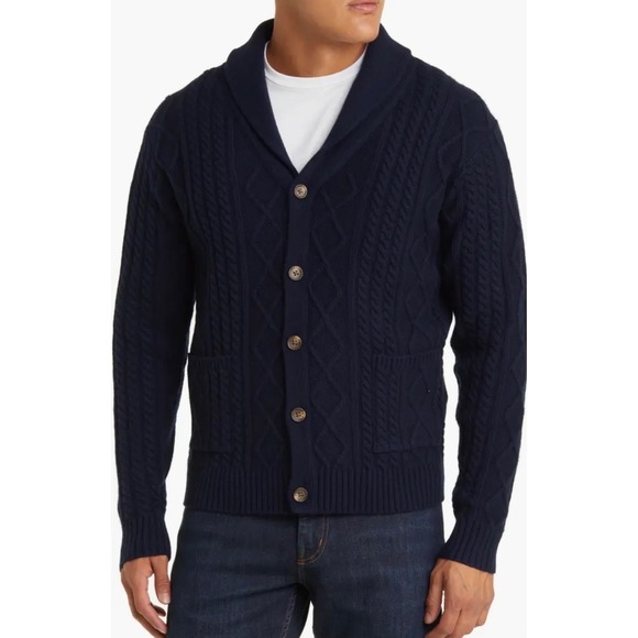 Peter Millar Other - Peter Millar XL Navy Blue Wool Yak Cashmere Cable Knit Shawl Cardigan Sweater